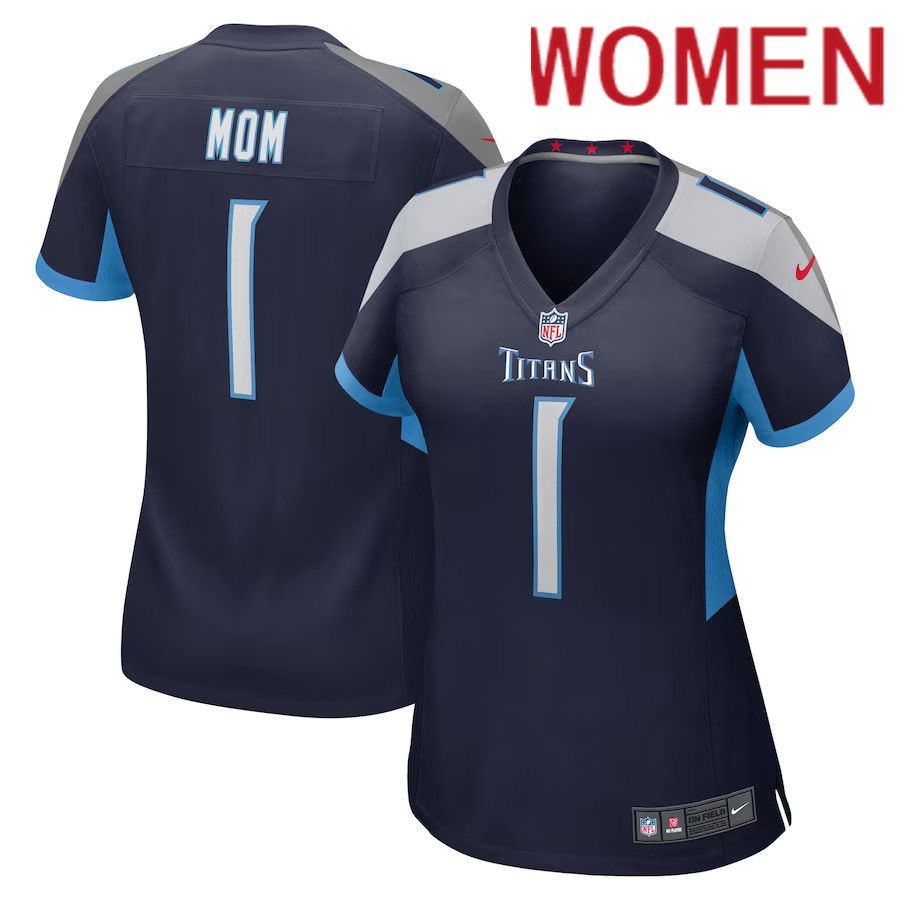 Women Tennessee Titans #1 Mom Number Nike Navy Game NFL Jersey